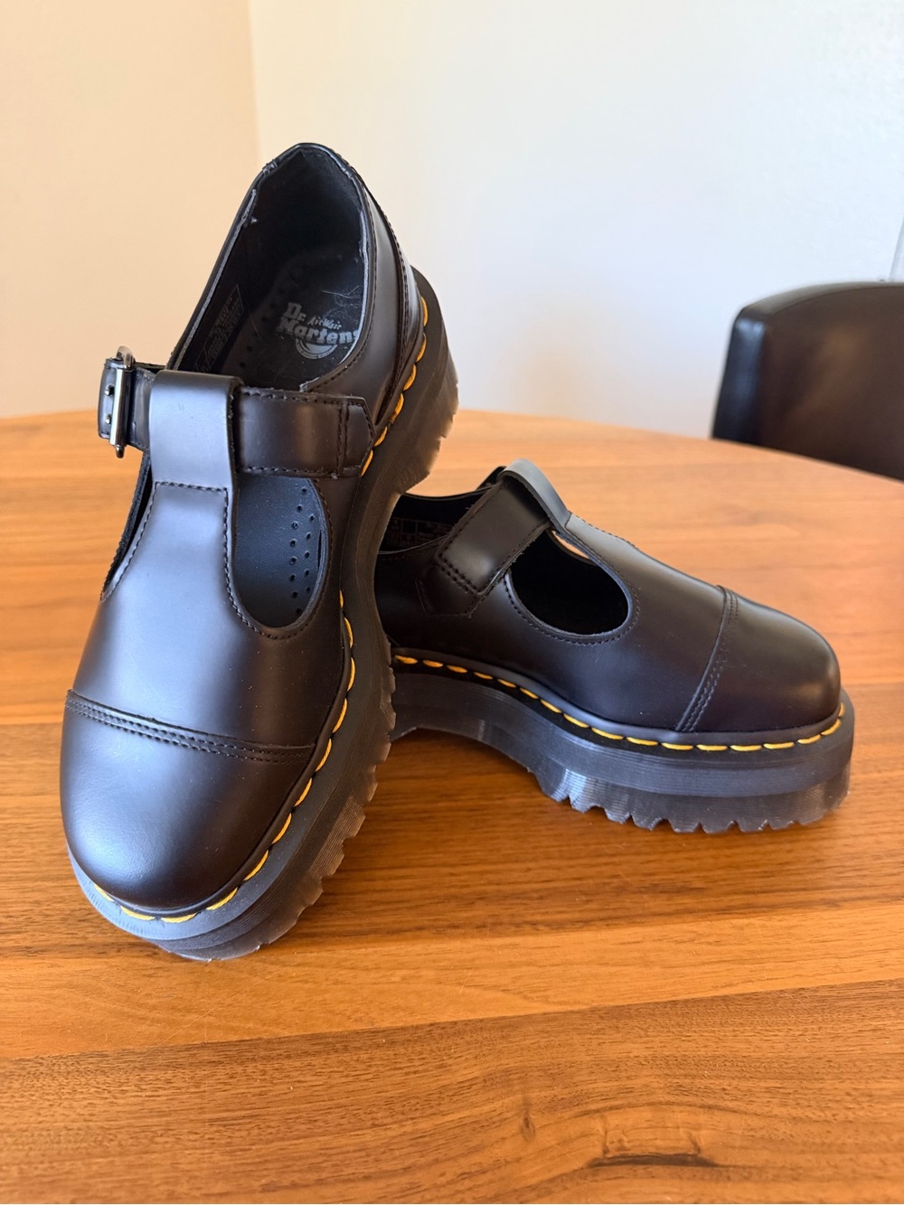NEW! Dr. Martens Women’s 38 Black Mary Jane Shoes with Yellow Stitching